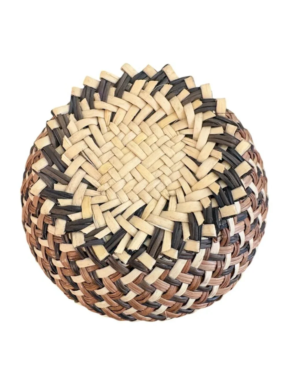 Vintage Tarahumara Double Weave Pedestal Basket Flared Rim Geometric Folk Art 4